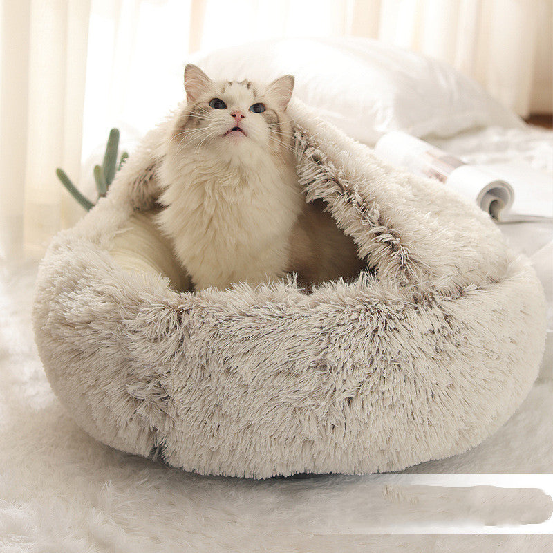 2-in-1 Round Plush Pet Bed: Winter Warmth for Dogs and Cats