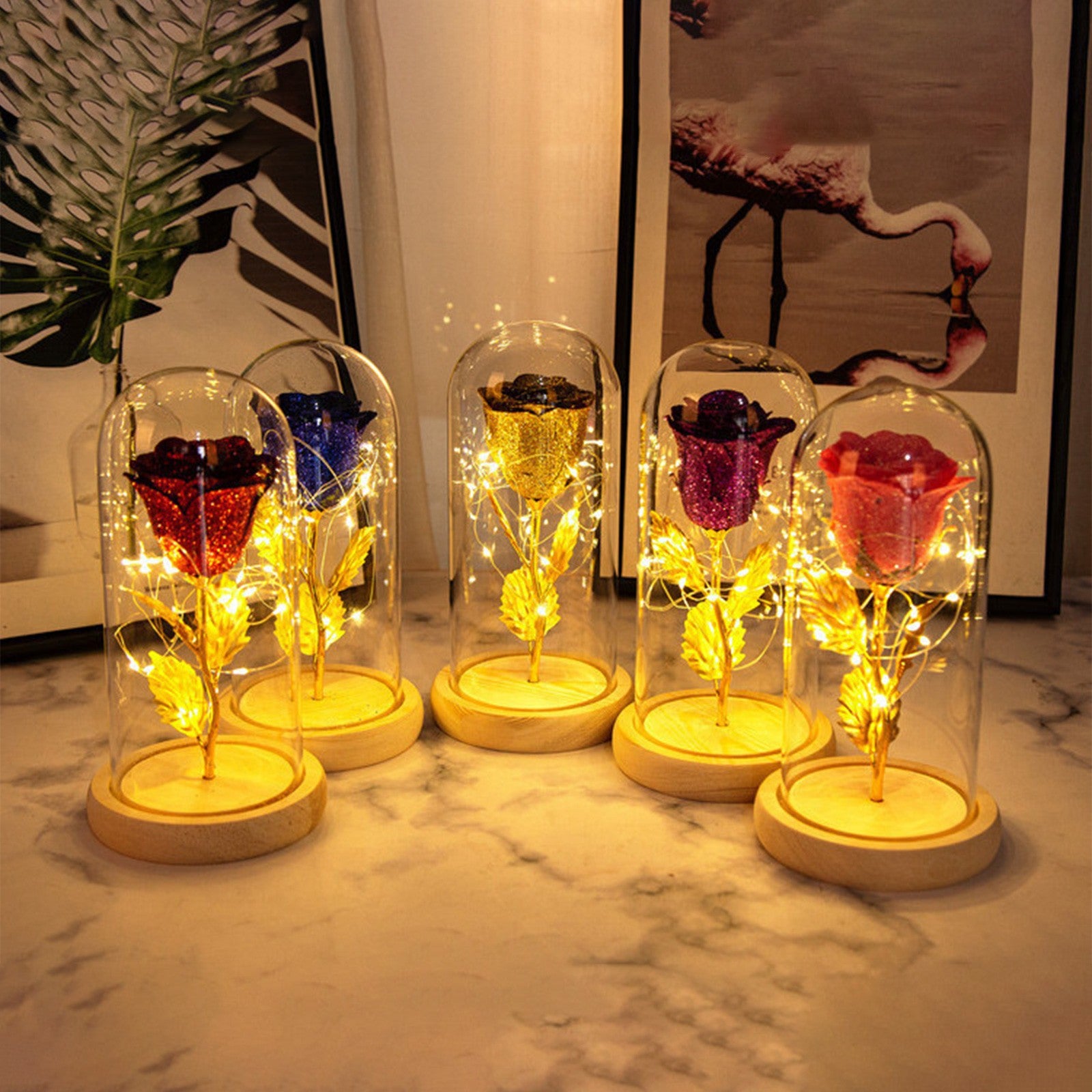 Enternal Rose Flowers in Glass with LED Light - Perfect Valentine's Day or Mother's Day Gift for Her