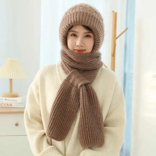 Women's Fleece-lined Scarf And Hat Winter Warm